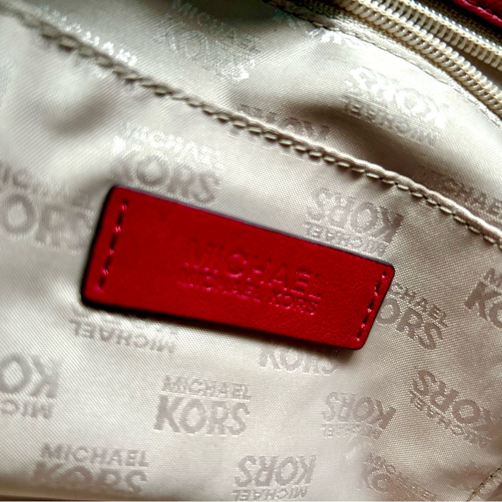 Michael Kors Red Leather Satchel w/ Gold Accents - Picture 6 of 13